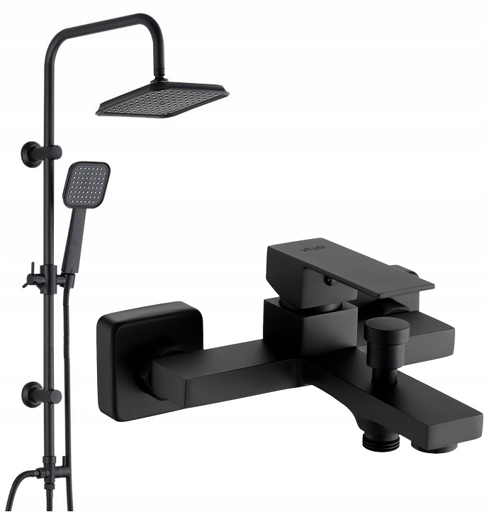 Nástenná jednopáková vaňová batéria Valvex ARS BLACK čierna + Reihe Loft exponovaný sprchový set